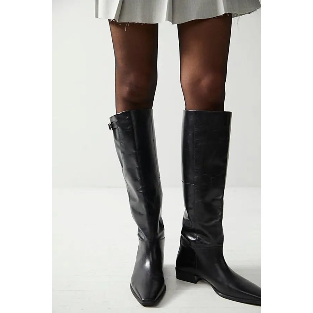 NWT Vagabond Shoemakers Nella Black Leather‎ Square Toe Tall Boots EU 37 US 7